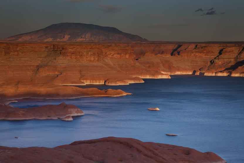 From the Utah side of Lake Powell looking across Last Chance Bay, with Navajo Mt. in the distance
