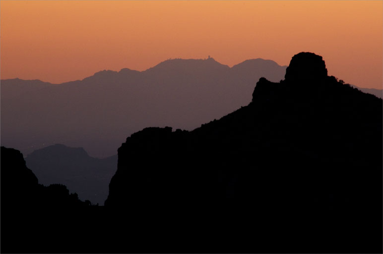 Distant southern Arizona mountain ranges as seen from high in the Santa Catalina Mts. north of Tucson