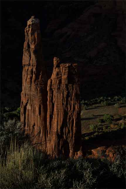 Spider Rock in Canyon de Chelly on the Navajo Reservation in northern Arizona.