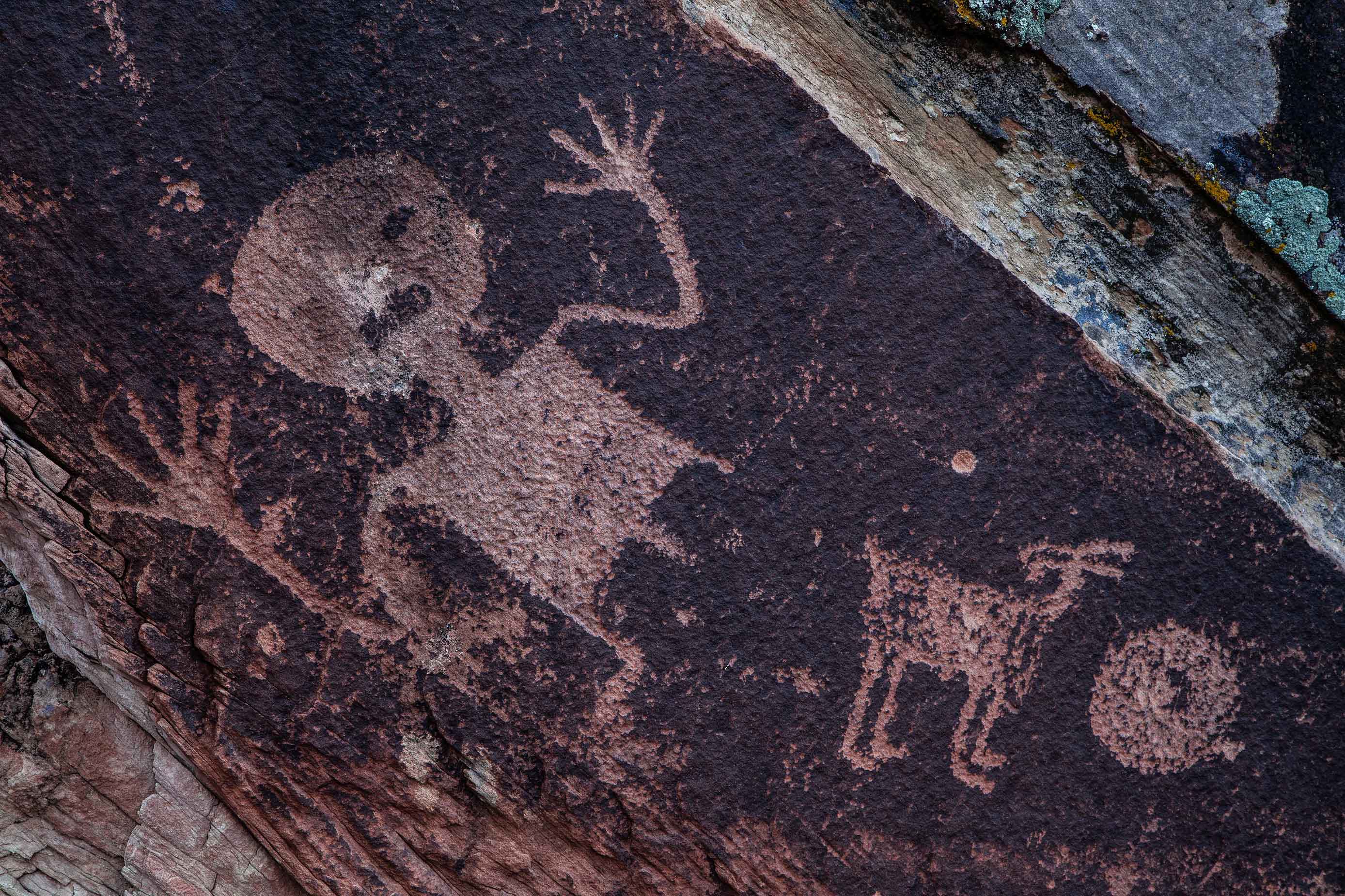 Ancient Ancestral Pueblo petroglyphs along the Puerco River, Arizona.
