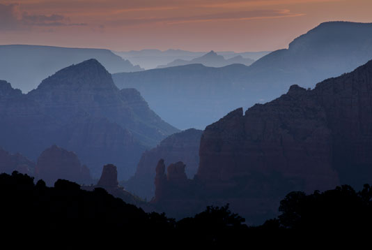 From the Schnebly Hill area looking toward the setting sun, and toward Sedona, Arizona.