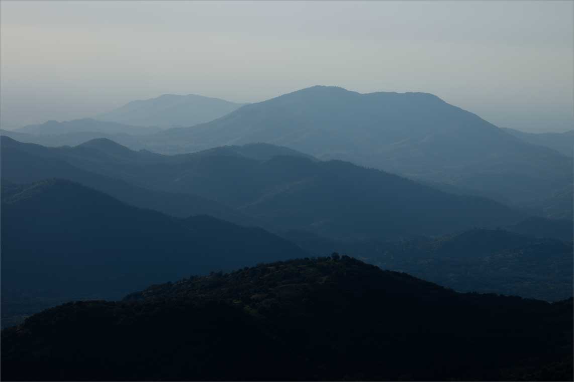 From a vista at Sequoia National Park looking west toward lower parts of the Sierra Nevada.