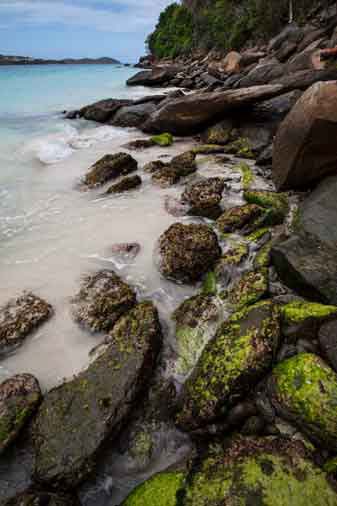 Rocks and surf in St. Thomas in the Virgin Islands